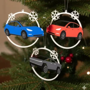 Model 3 és Cybertruck alakú visszapillantó- és karácsonyfadíszek